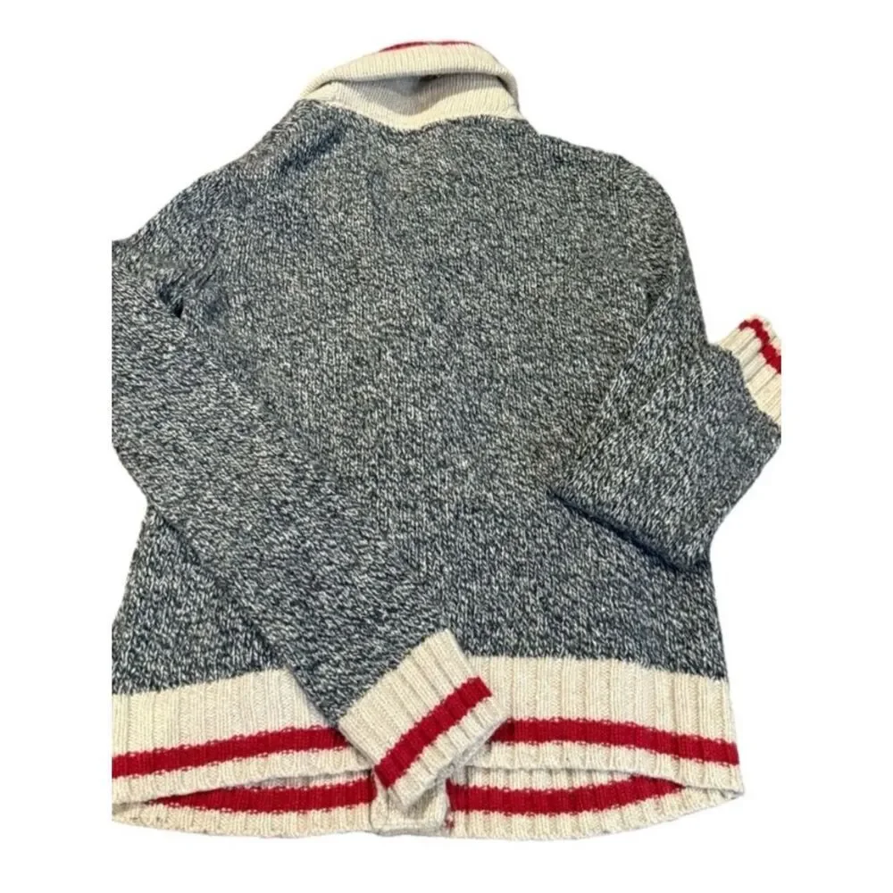 Roots Unisex Cabin Knit Shawl Collar Cardigan Sweater - Gray, Cream & Red - Picture 8 of 11